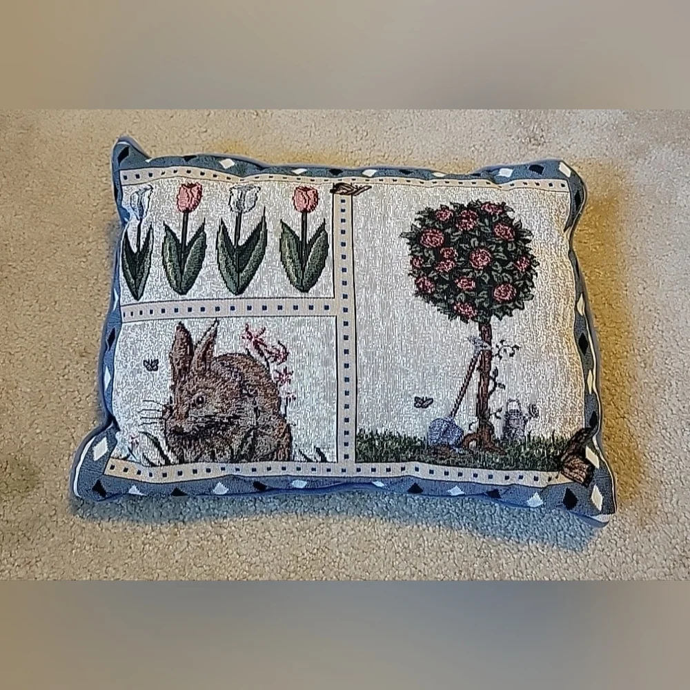 1 Tapestry Pillows Rabbit Flowers Butterflies Easter Spring Cushion 16